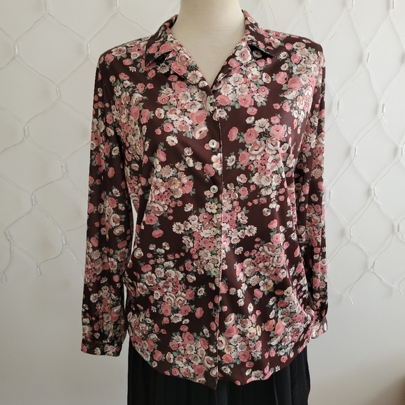 Vintage Button Down Floral Blouse By Goldie of CA • Estimates Large - Picture 1 of 5